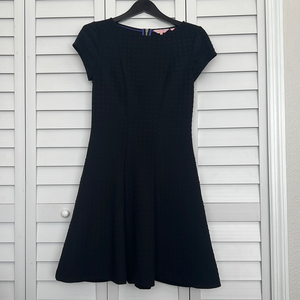 New Ted Baker Sew in Love A-Line Dress Short Sleeve Diamond Print Black